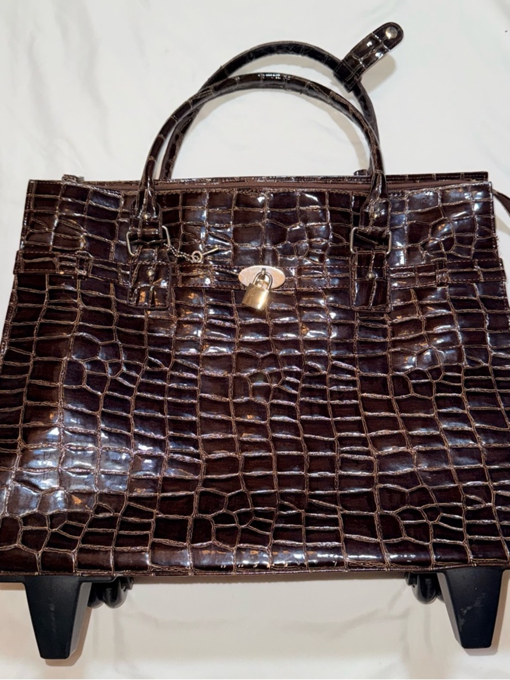 Murval Croc-Embossed Patent Tote in Dark Brown